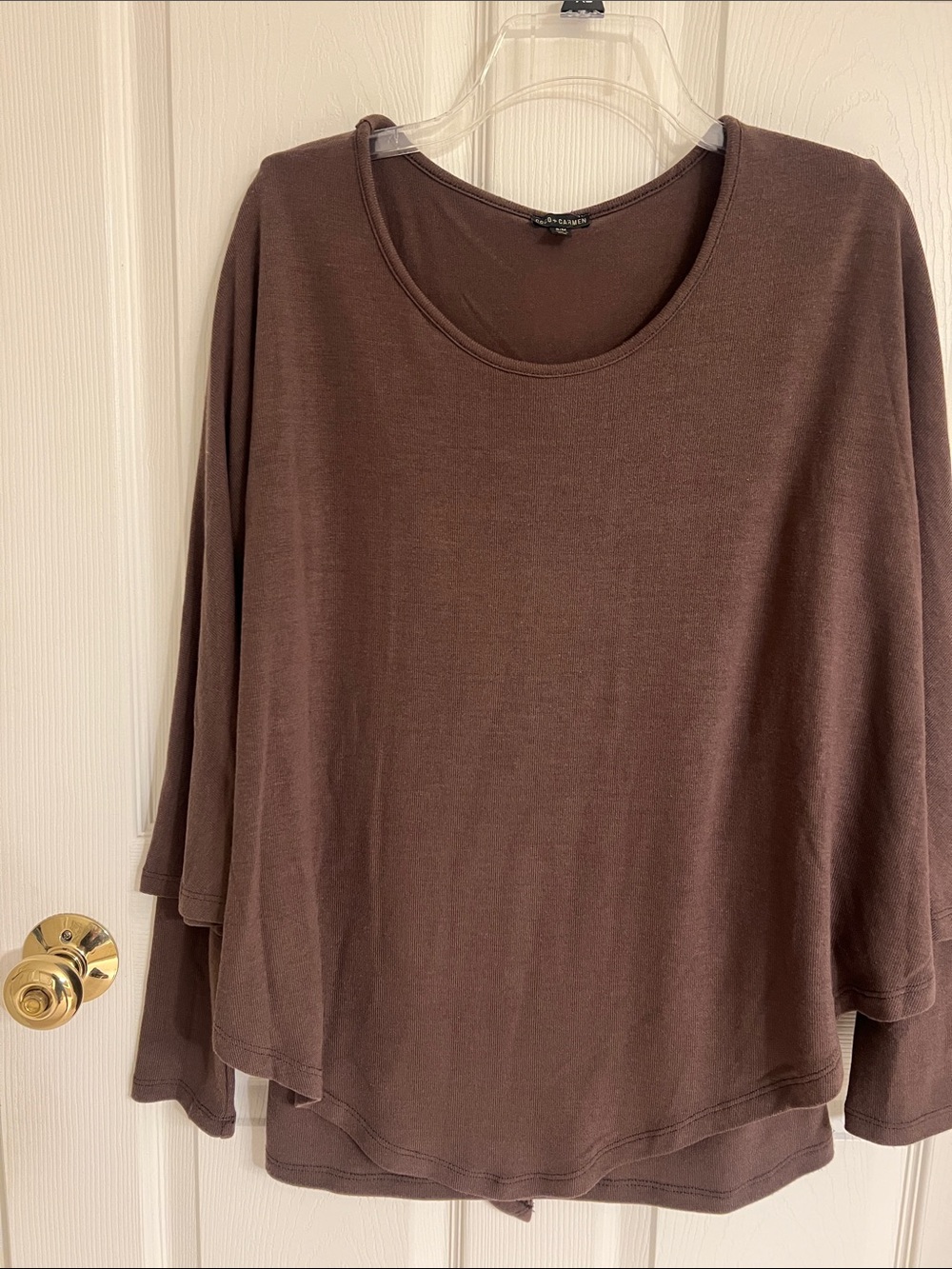 Coco + Carmen Chocolate Brown Long Sleeve Scoop Neck Top